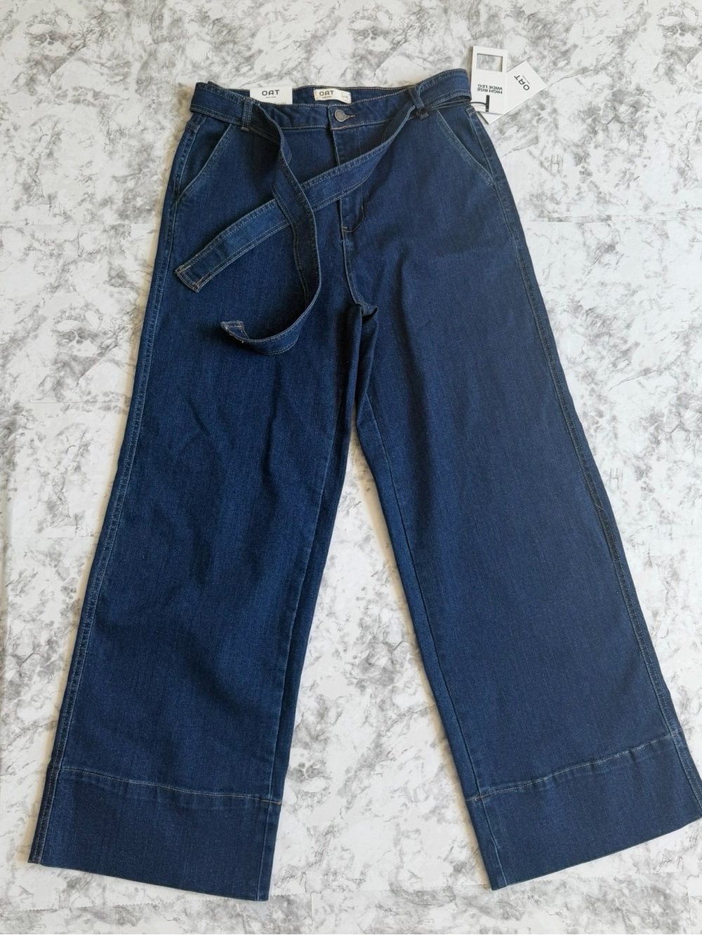 OAT New York High Rise Wide Leg Jeans Dark Wash Denim NWT size 6/28